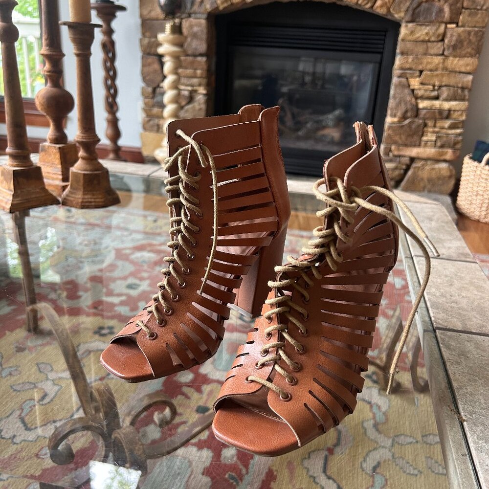 Gladiator Lace Up Tan Heels